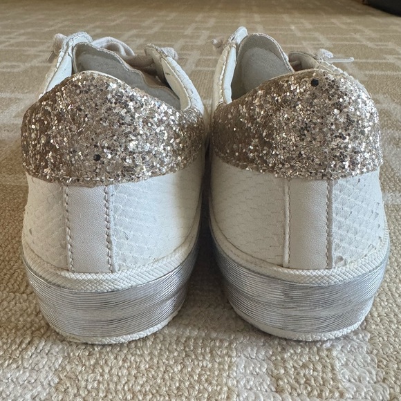 New Dolce Vita White Leather Glitter Sneakers Low Top Lace Up Streetwear 9.5 - Picture 12 of 16